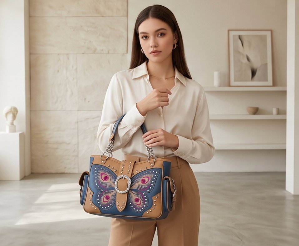Blue Butterfly Western Satchel - Alternate View 5 | Afayi Commerce