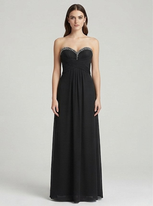 Onyx Sweetheart Beaded Chiffon Evening Gown - Front View | Afayi Commerce
