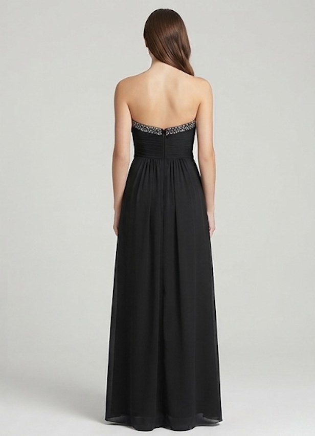 Onyx Sweetheart Beaded Chiffon Evening Gown - Alternate View 1 | Afayi Commerce