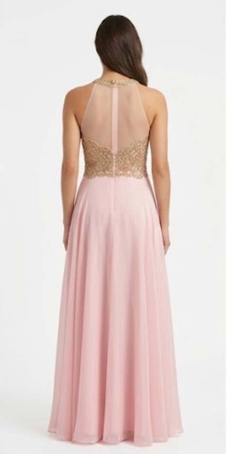 Blush Gold-Lace Illusion Gown - Alternate View 2 | Afayi Commerce