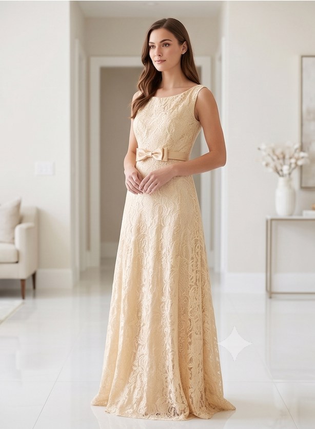 Champagne Gold-Lace Bow Gown - Alternate View 2 | Afayi Commerce