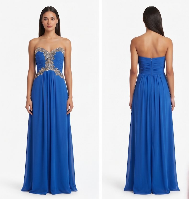 Royal Blue Beaded Chiffon Gown - Front View | Afayi Commerce