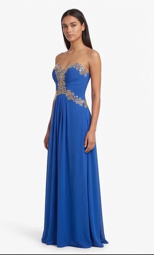 Royal Blue Beaded Chiffon Gown - Alternate View 1 | Afayi Commerce