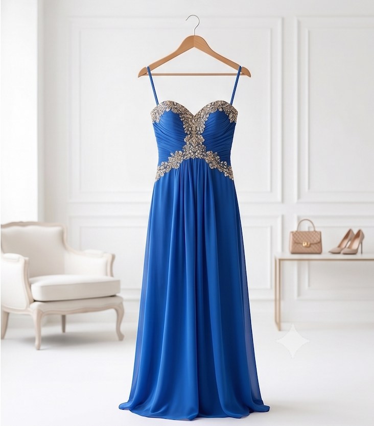 Royal Blue Beaded Chiffon Gown - Alternate View 2 | Afayi Commerce