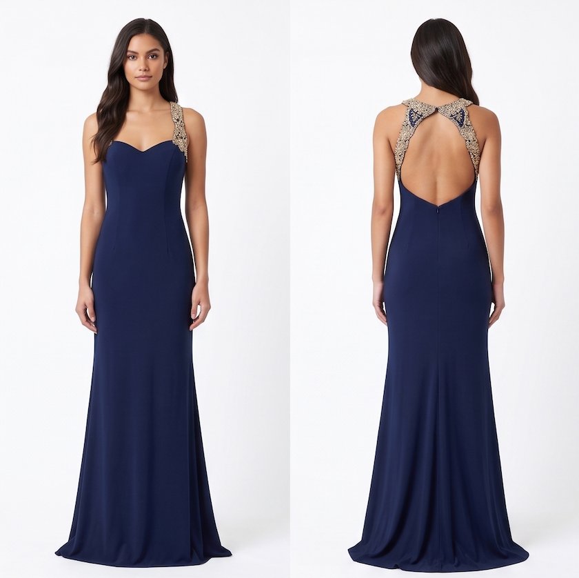 Navy Beaded-Strap Sweetheart Gown - Front View | Afayi Commerce
