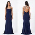 Navy Beaded-Strap Sweetheart Gown - Front View | Afayi Commerce