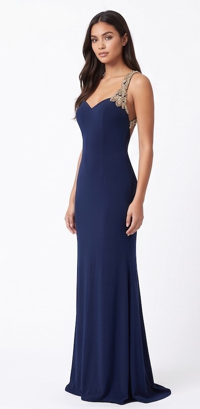 Navy Beaded-Strap Sweetheart Gown - Alternate View 1 | Afayi Commerce