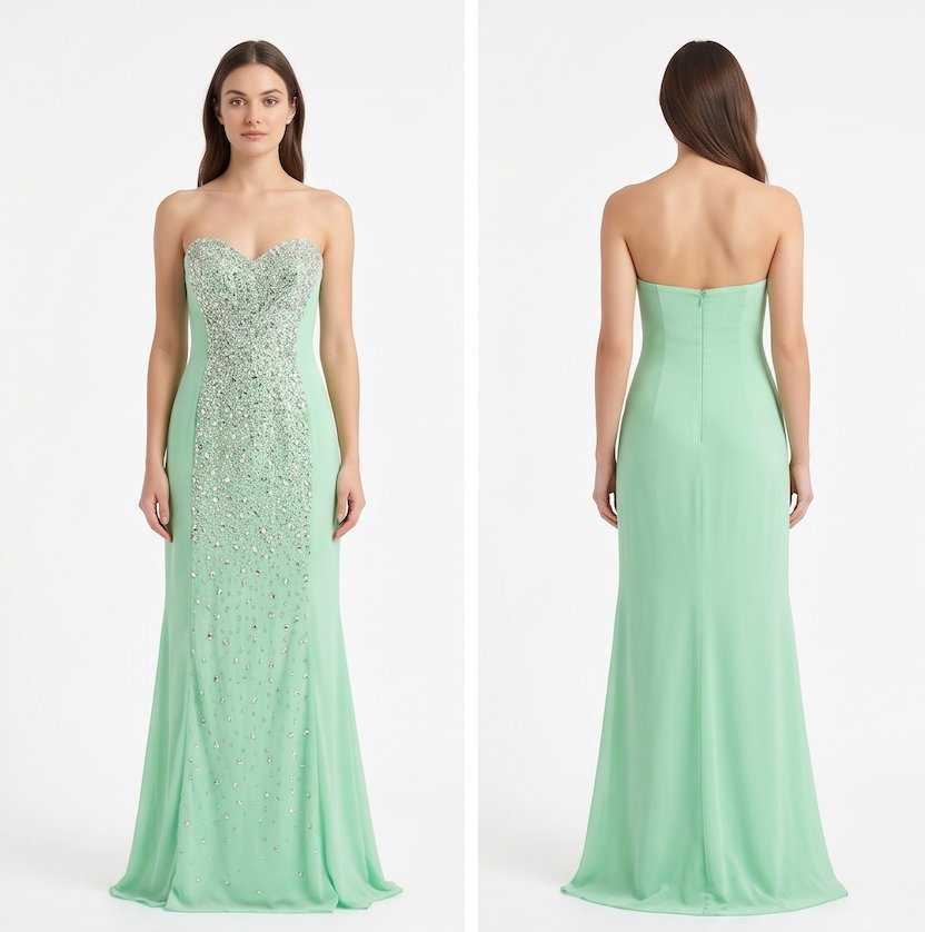 Mint Green Beaded Mermaid Gown - Front View | Afayi Commerce