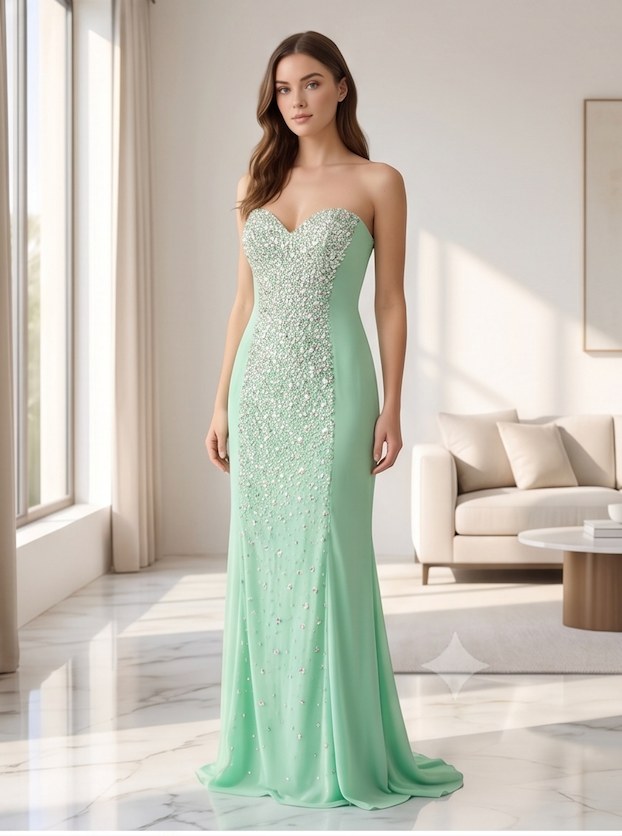 Mint Green Beaded Mermaid Gown - Alternate View 2 | Afayi Commerce