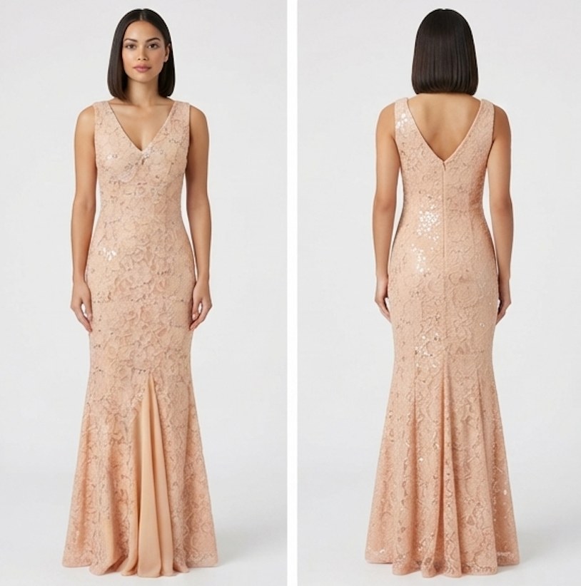 Rose-Gold Lace Mermaid Gown - Front View | Afayi Commerce