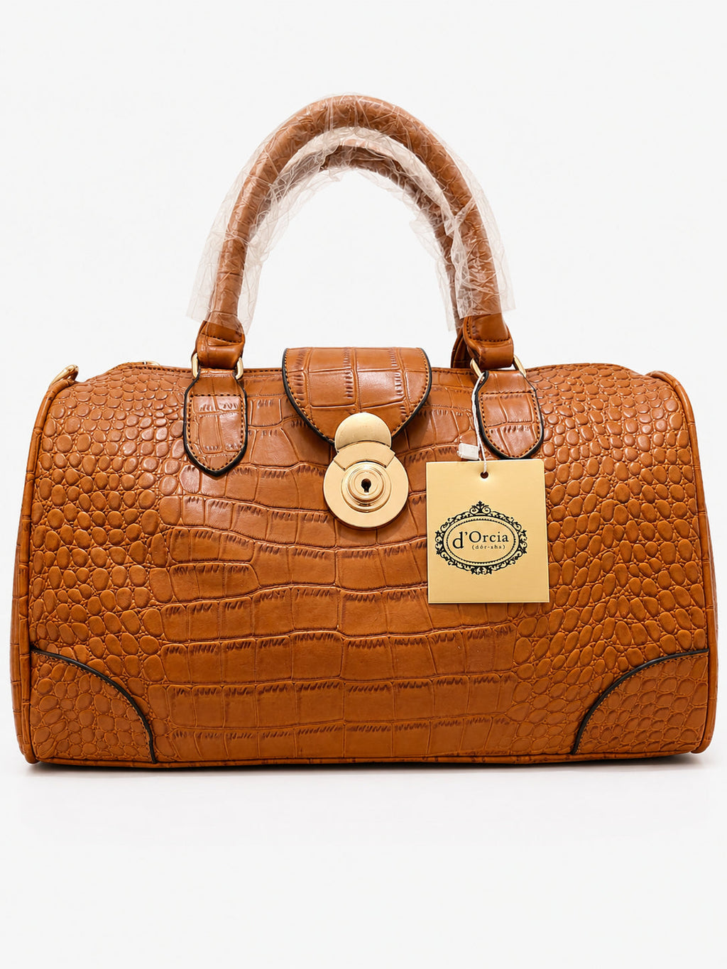 Cognac Croc-Embossed Satchel Bag - Alternate View 1 | Afayi Commerce