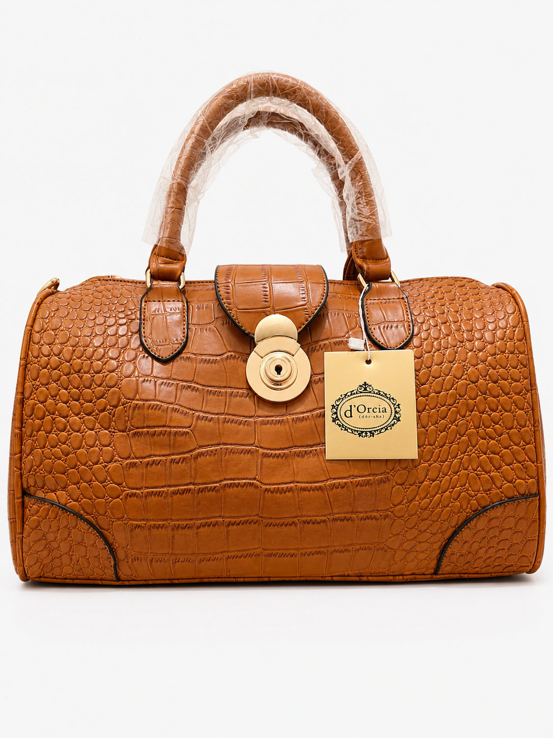 Cognac Croc-Embossed Satchel Bag - Alternate View 1 | Afayi Commerce