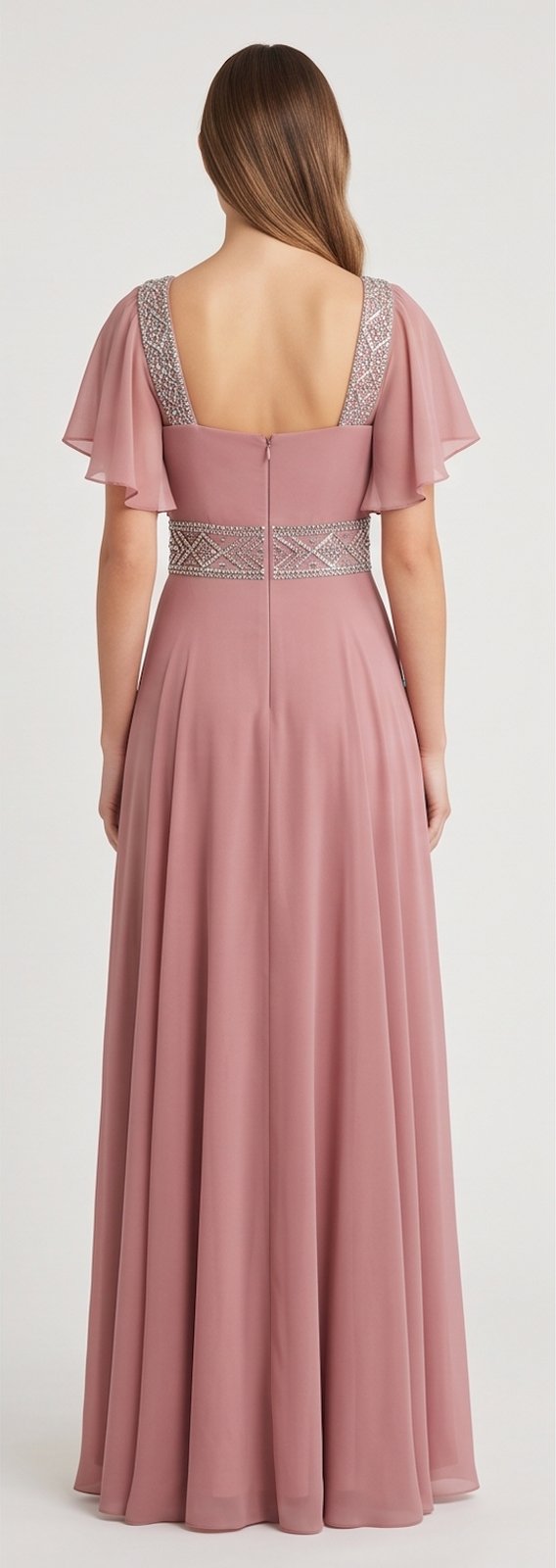 Mauve Flutter-Sleeve Chiffon Gown - Alternate View 1 | Afayi Commerce