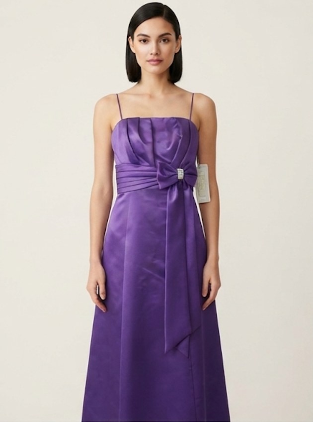 Royal Purple Satin Bow Bridesmaid Gown - Front View | Afayi Commerce