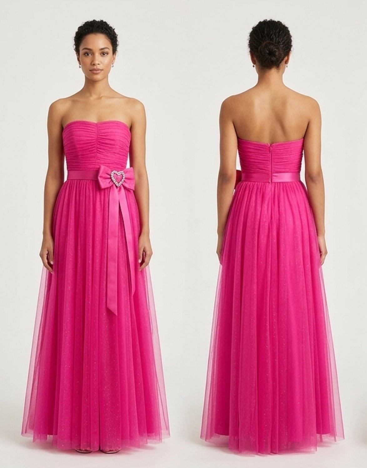Fuchsia Bow Strapless Tulle Gown - Front View | Afayi Commerce