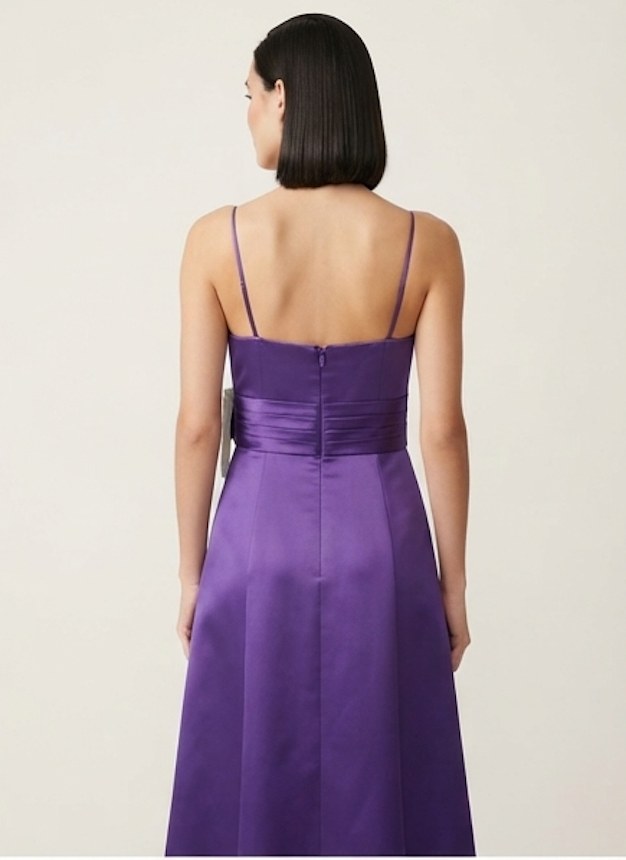 Royal Purple Satin Bow Bridesmaid Gown - Alternate View 1 | Afayi Commerce
