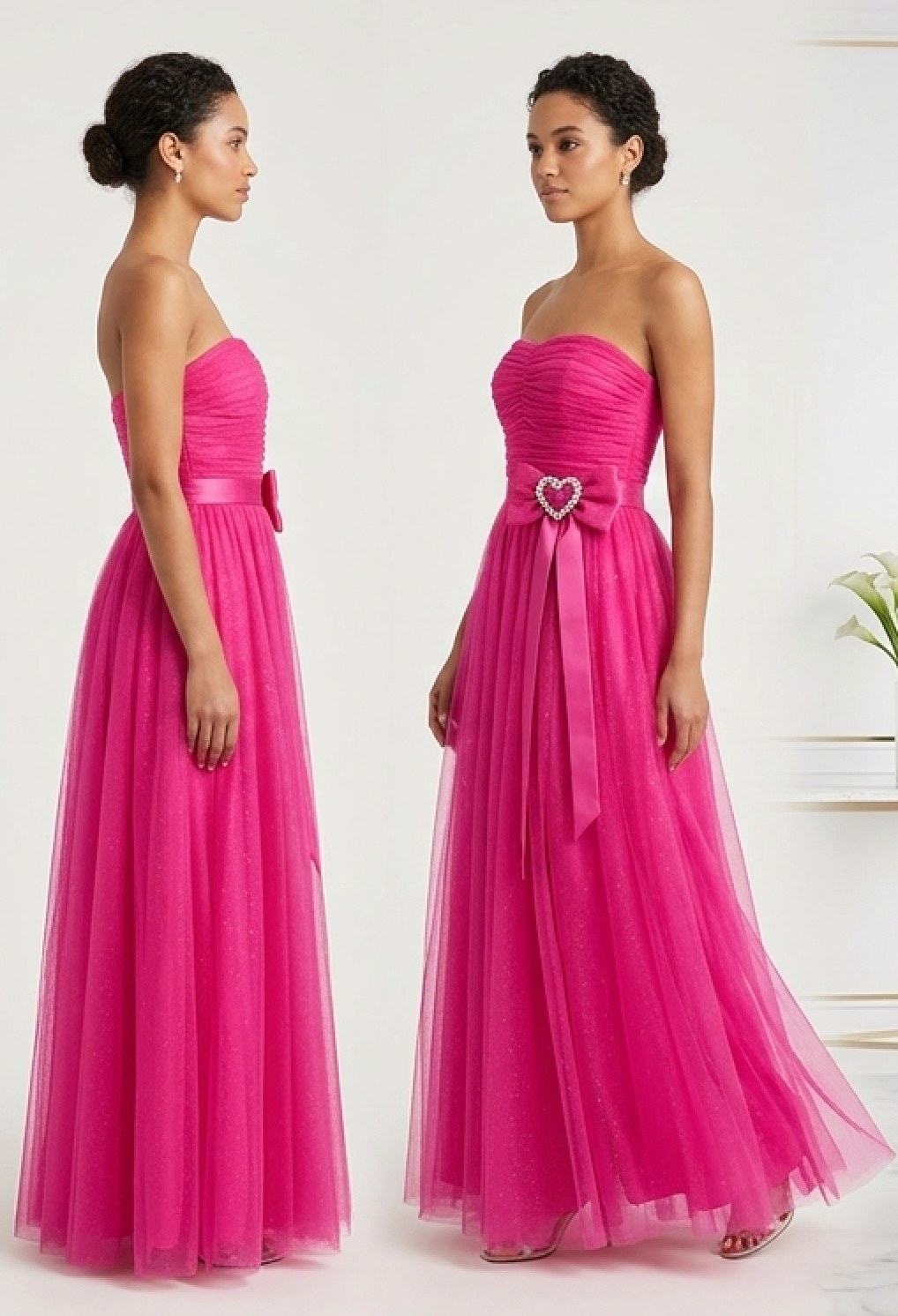 Fuchsia Bow Strapless Tulle Gown - Alternate View 1 | Afayi Commerce