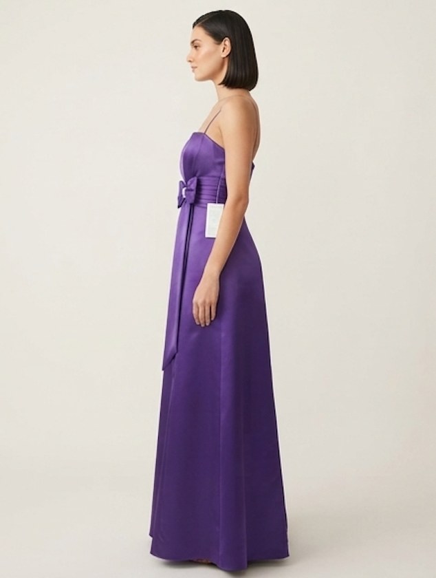 Royal Purple Satin Bow Bridesmaid Gown - Alternate View 2 | Afayi Commerce