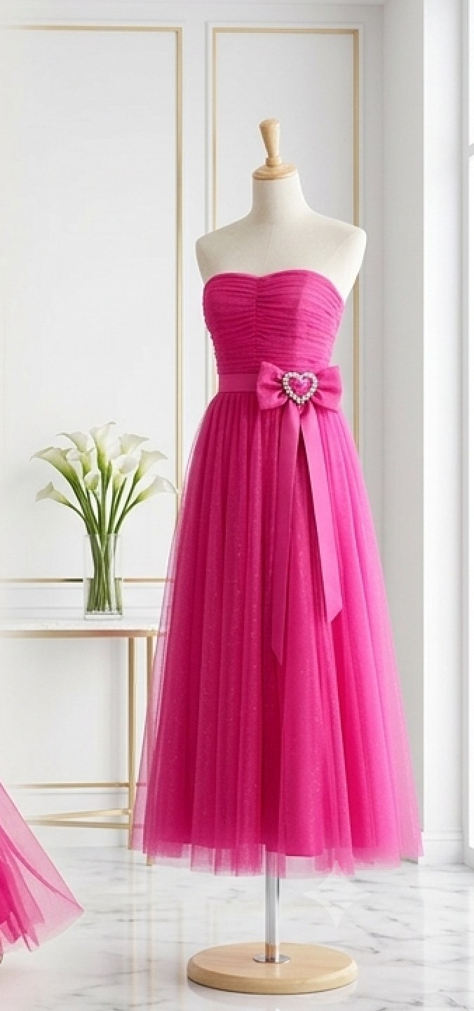 Fuchsia Bow Strapless Tulle Gown - Alternate View 2 | Afayi Commerce