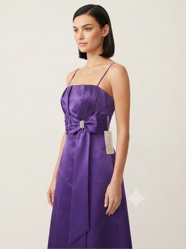 Royal Purple Satin Bow Bridesmaid Gown - Alternate View 3 | Afayi Commerce