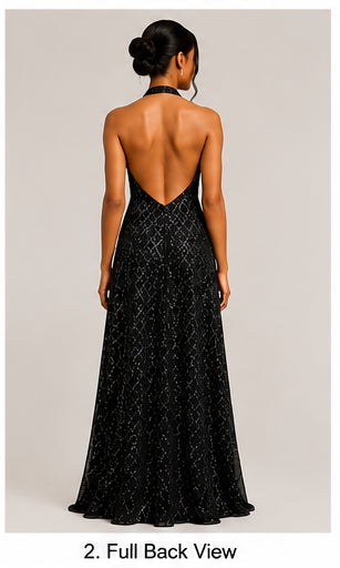 Black Halter Gown - Black (view 2)