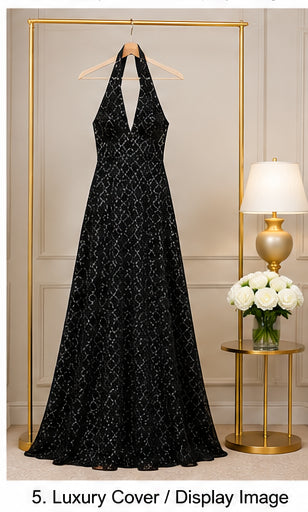 Black Halter Gown - Black (view 5)