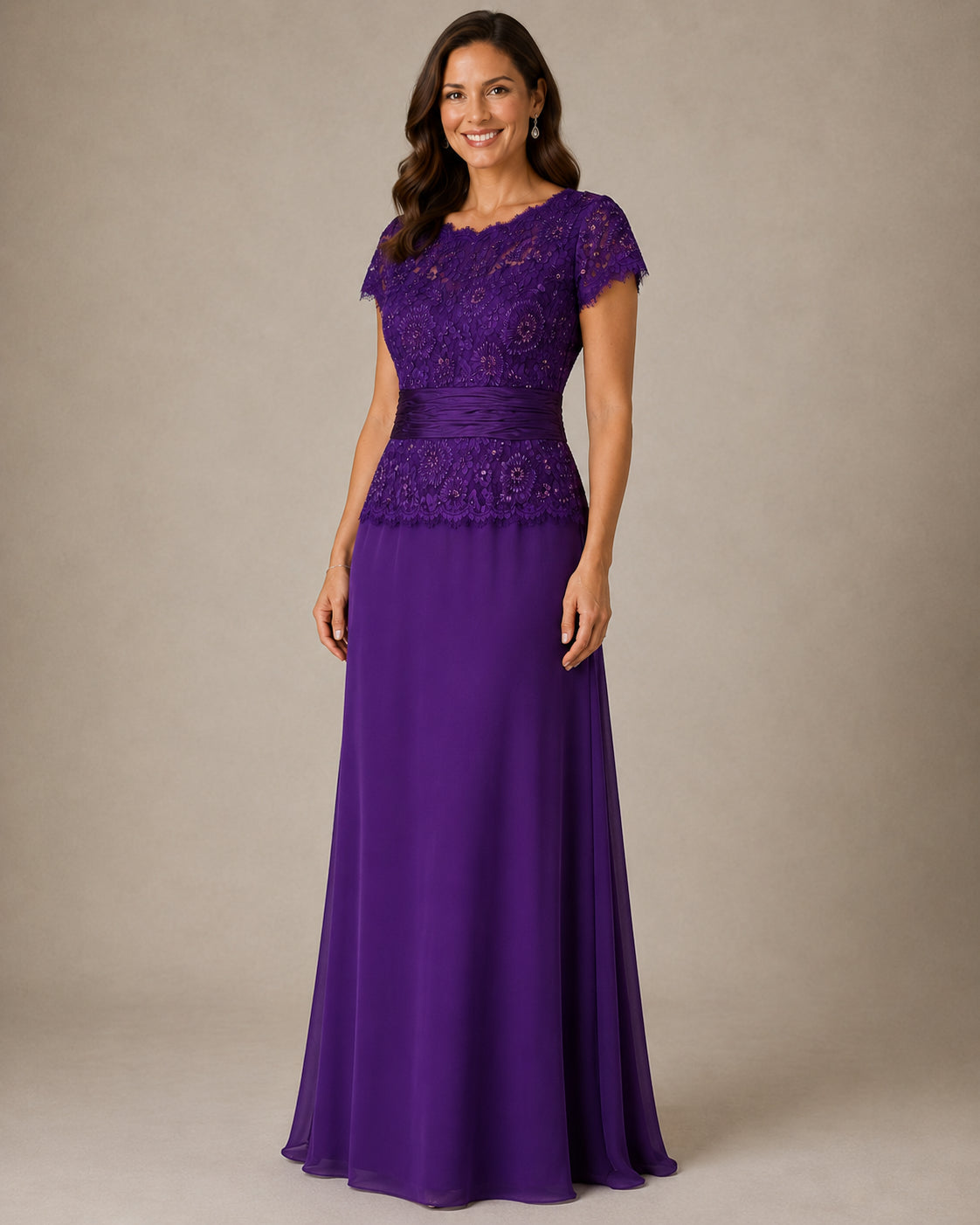 Purple Lace Bodice A-Line Gown - Purple (view 4)