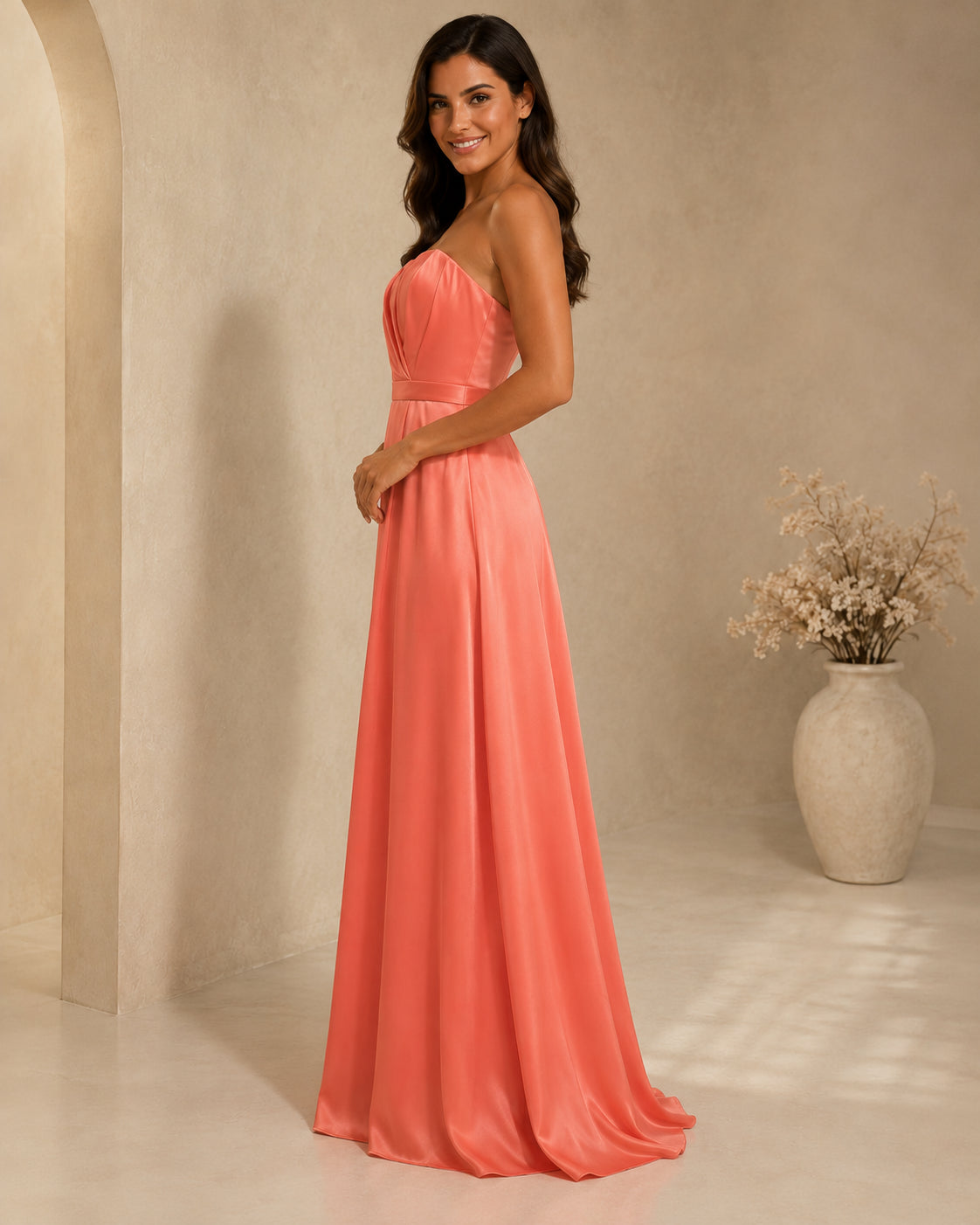 Coral Spaghetti Chiffon Gown - Coral (view 1)