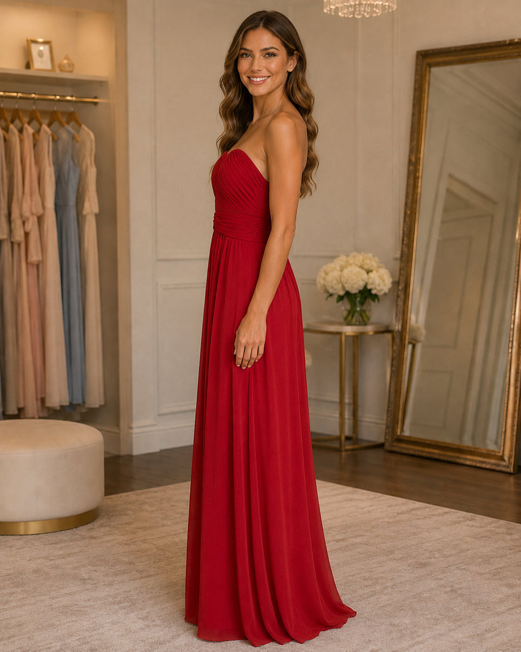 Red Sweetheart Draped Gown - Red (view 1)