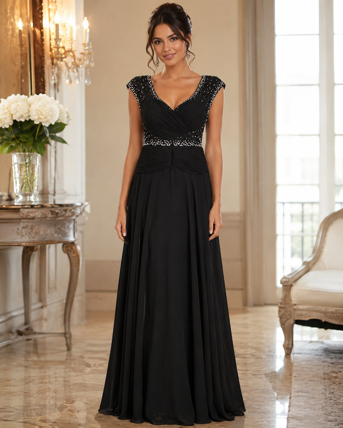 Black Beaded-Neck Gown - Black (view 1)