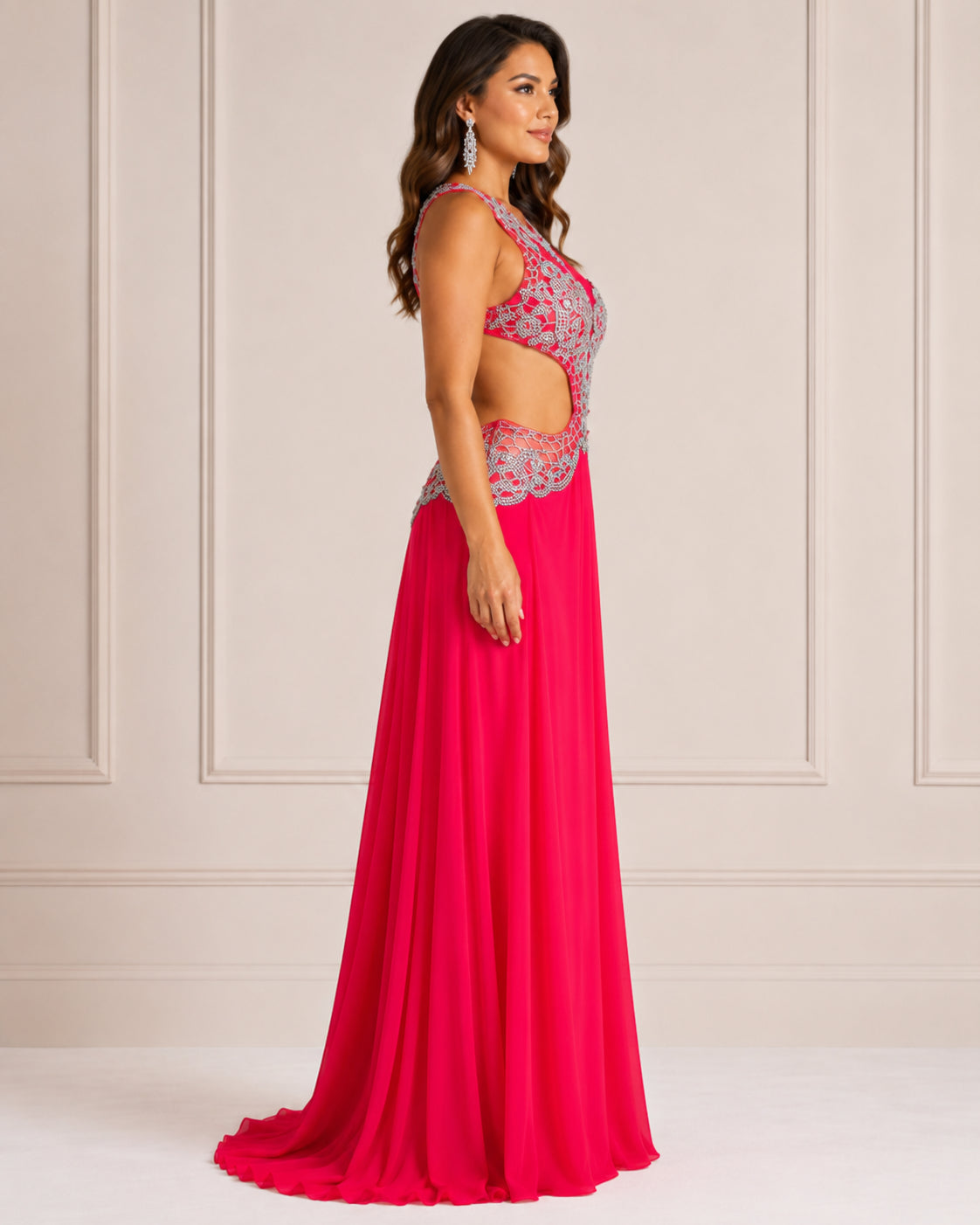 Fuchsia Beaded Cutout Gown - Fuchsia (view 2)