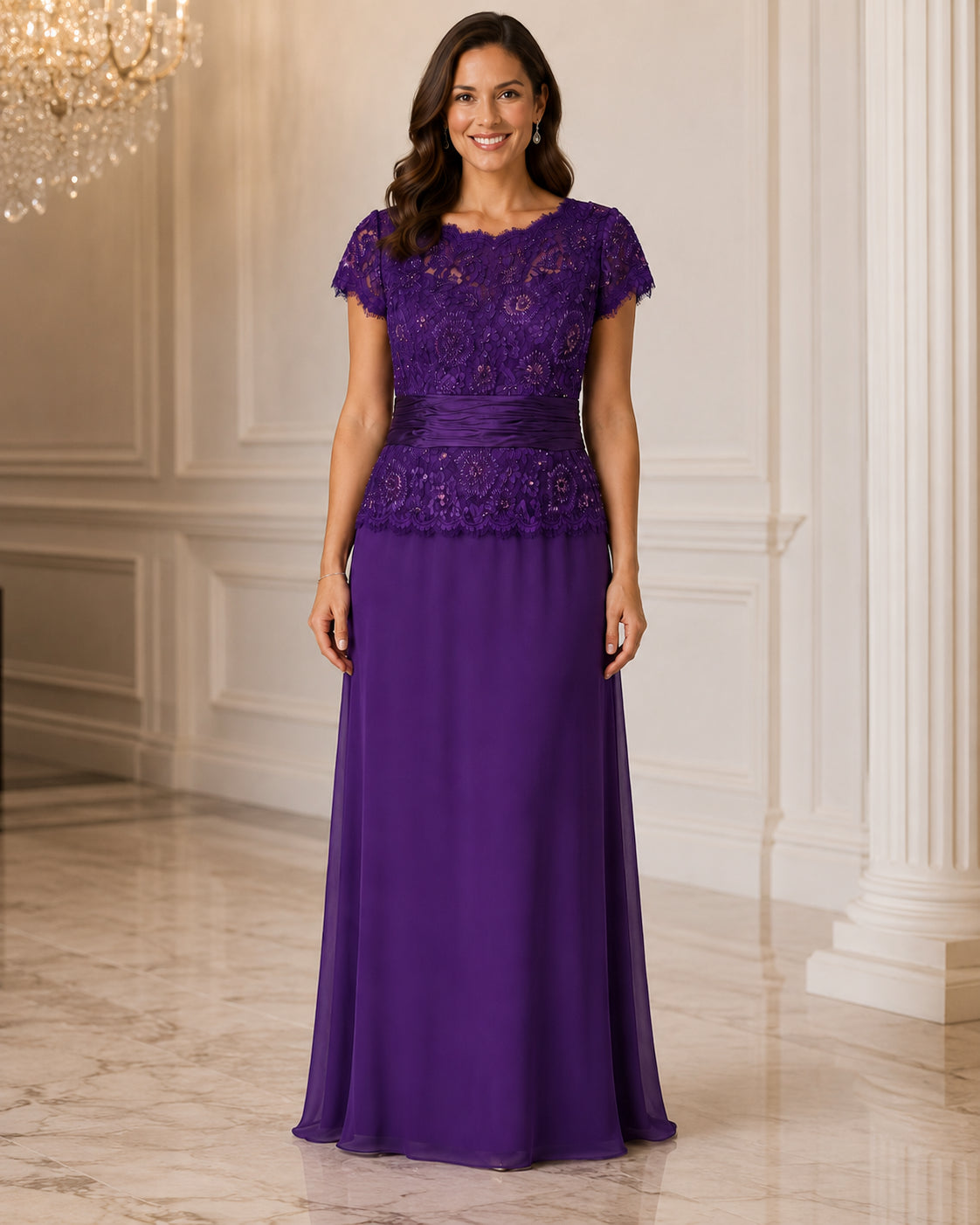 Purple Lace Bodice A-Line Gown - Purple (view 5)