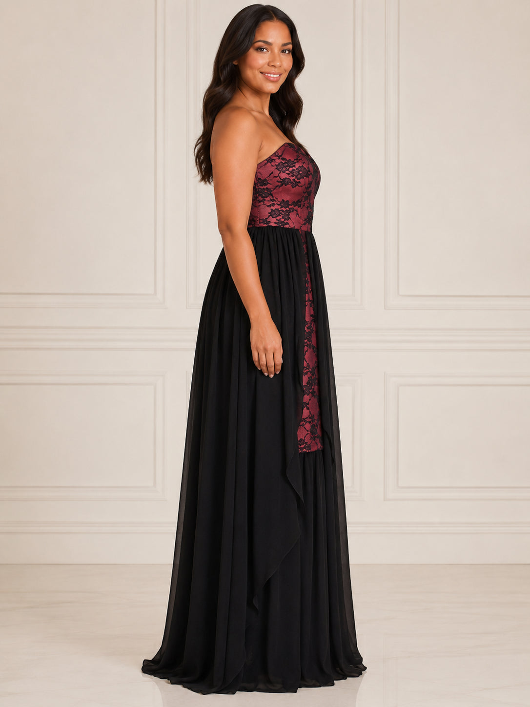 Burgundy Graceful Evening Dress - Burgundy (view 1)