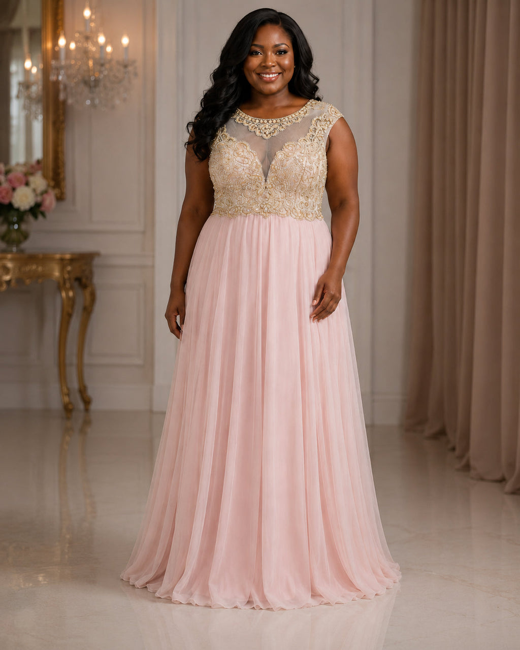 Blush Draped Formal Gown - Blush (view 2)