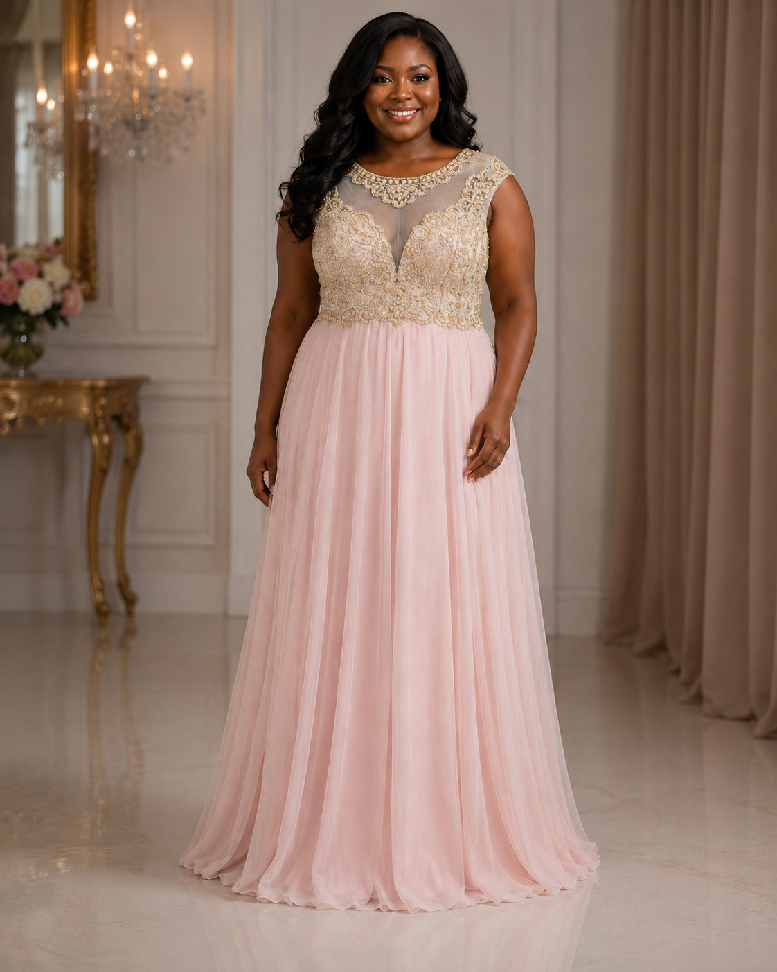 Blush Draped Formal Gown - Blush (view 2)
