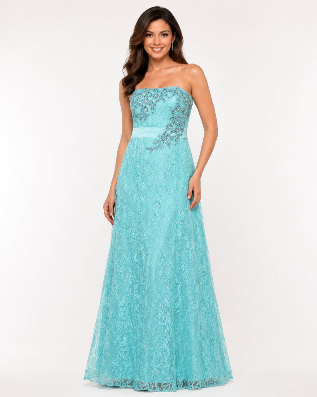 Turquoise Lace Strapless Gown - Turquoise (view 2)
