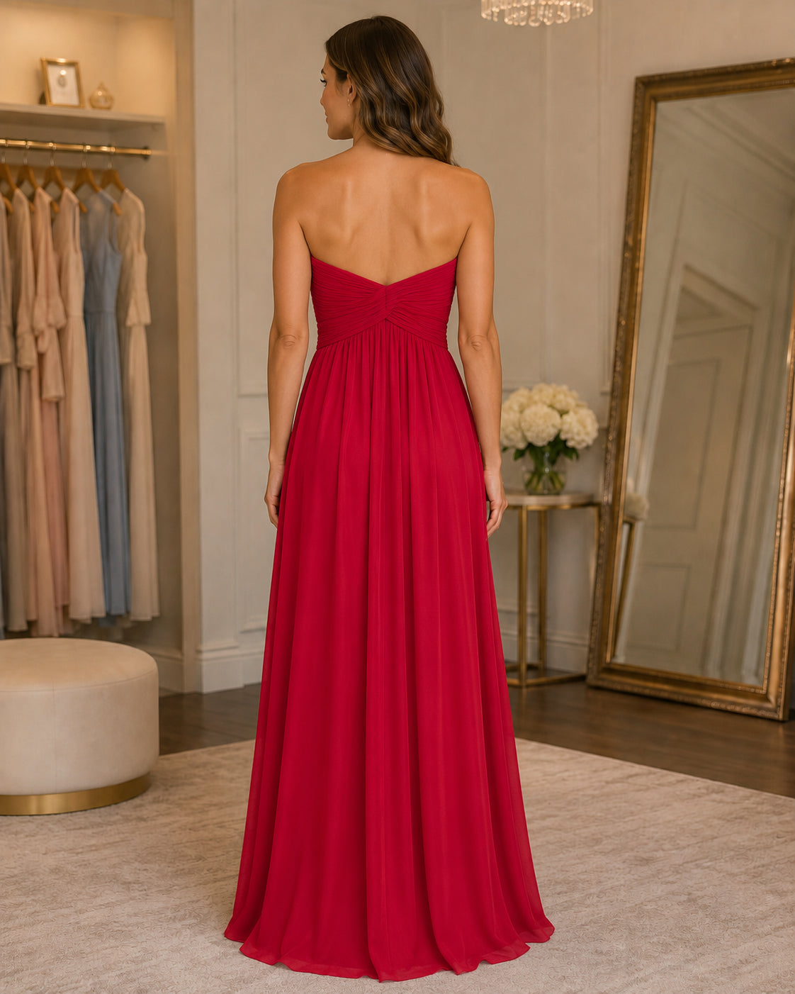 Red Sweetheart Chiffon Gown - Red (view 2)