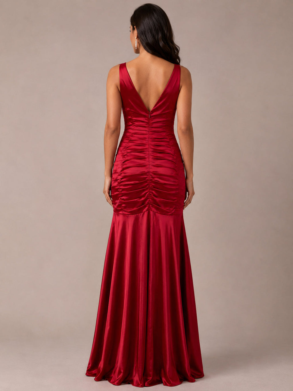 Red Satin Rosette Mermaid Gown - Red (view 3)