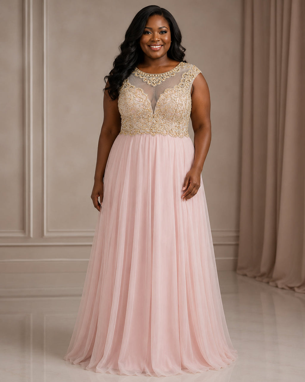 Blush Draped Formal Gown - Blush (view 3)