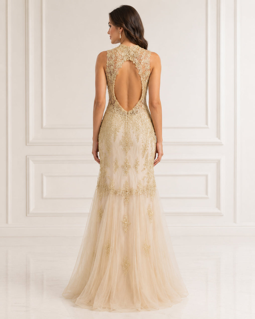 Champagne Flowing Party Gown - Champagne (view 1)