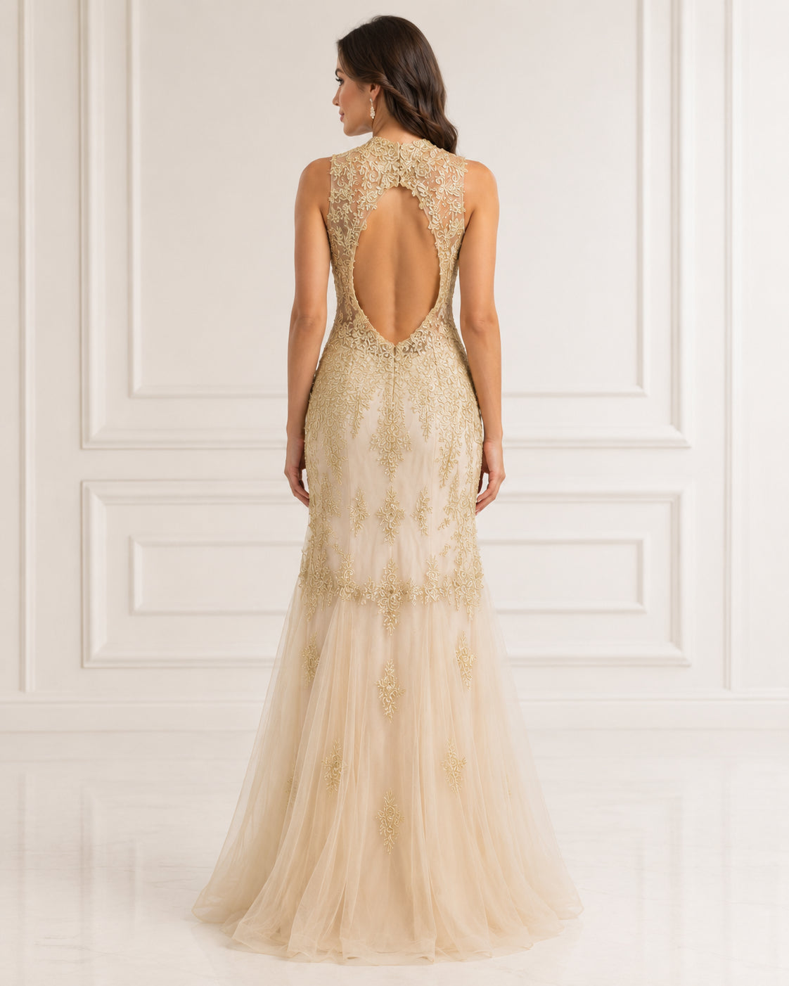 Champagne Flowing Party Gown - Champagne (view 1)