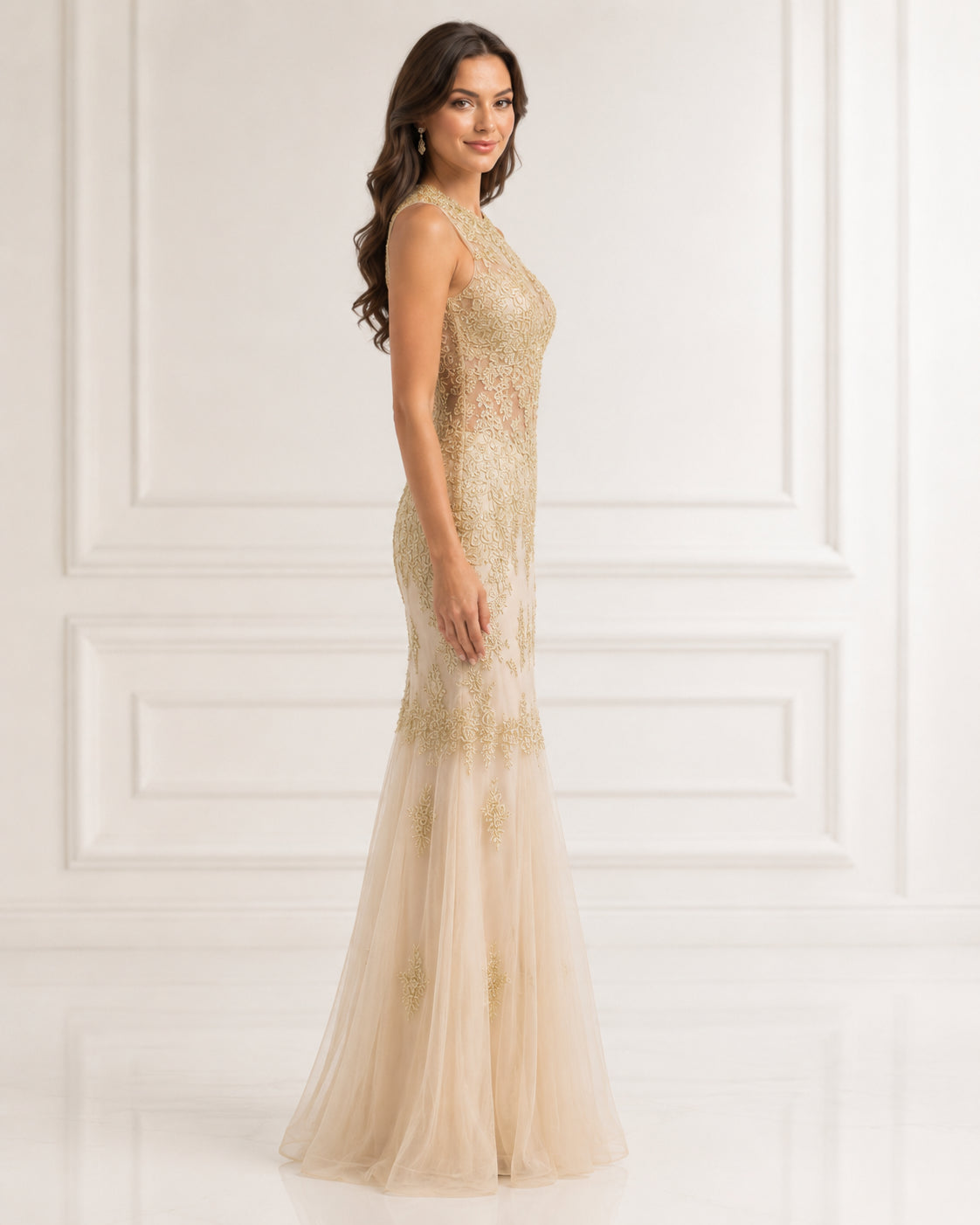 Champagne Flowing Party Gown - Champagne (view 2)