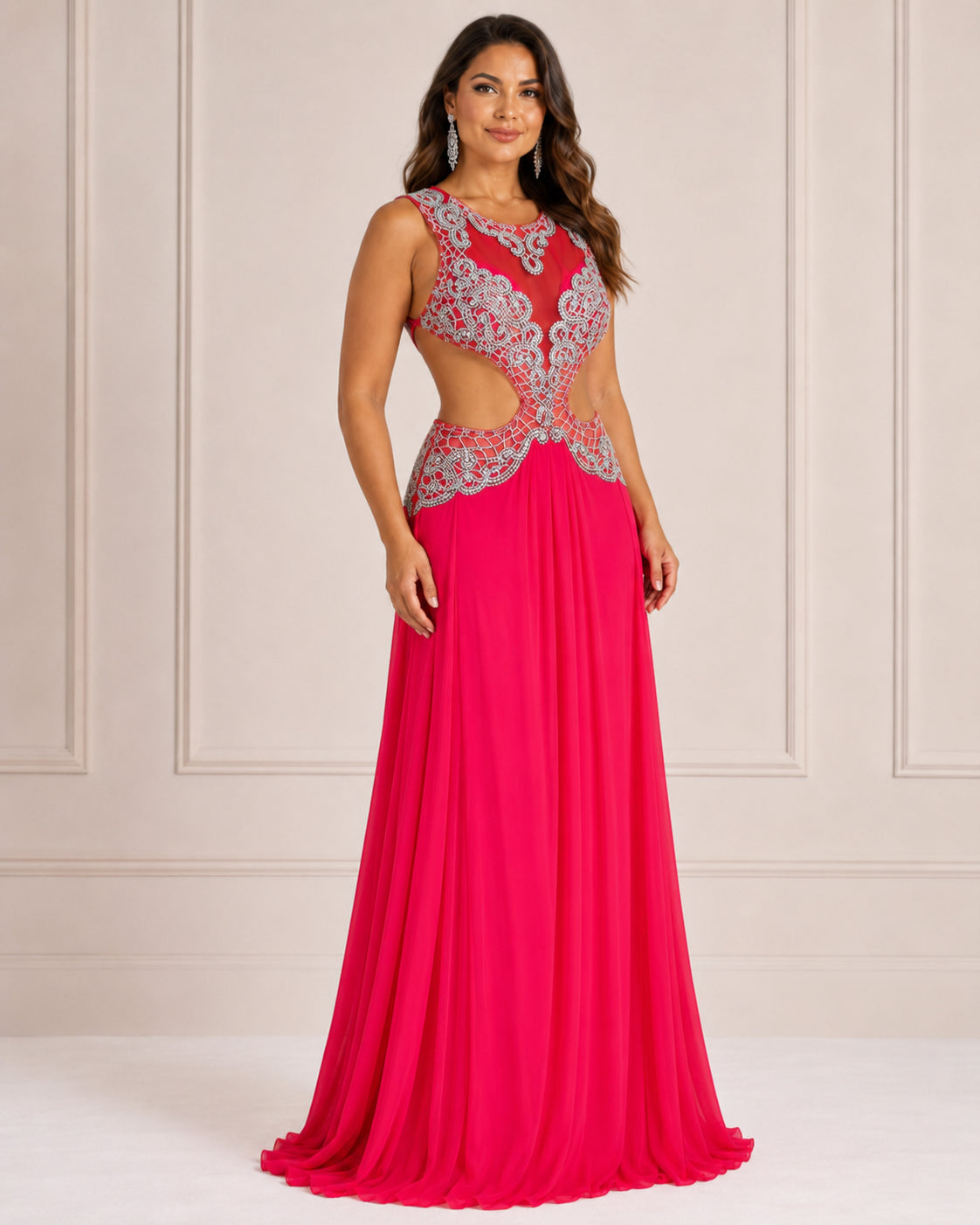 Fuchsia Beaded Cutout Gown - Fuchsia (view 5)