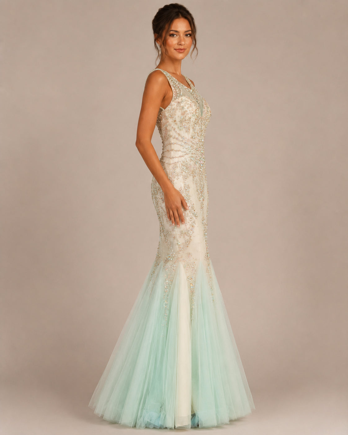 Mint Beaded Tulle Mermaid Gown - Mint (view 1)
