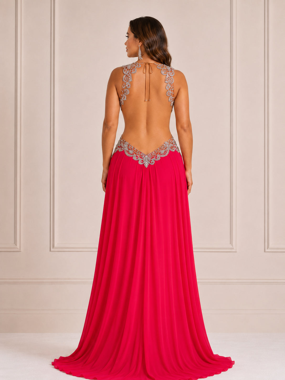 Fuchsia Beaded Cutout Gown - Fuchsia (view 3)
