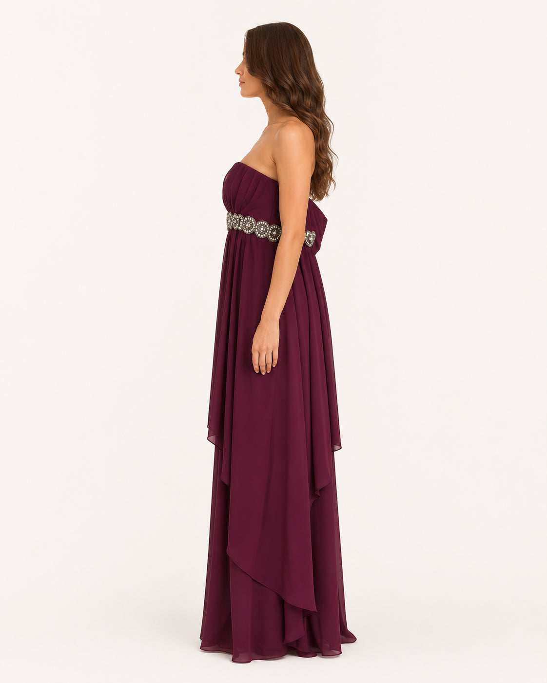 Burgundy Sweetheart Beaded Cascade Gown - Burgundy (view 3)
