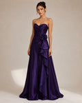 Purple Satin Strapless Cascade Gown - Purple (view 1)