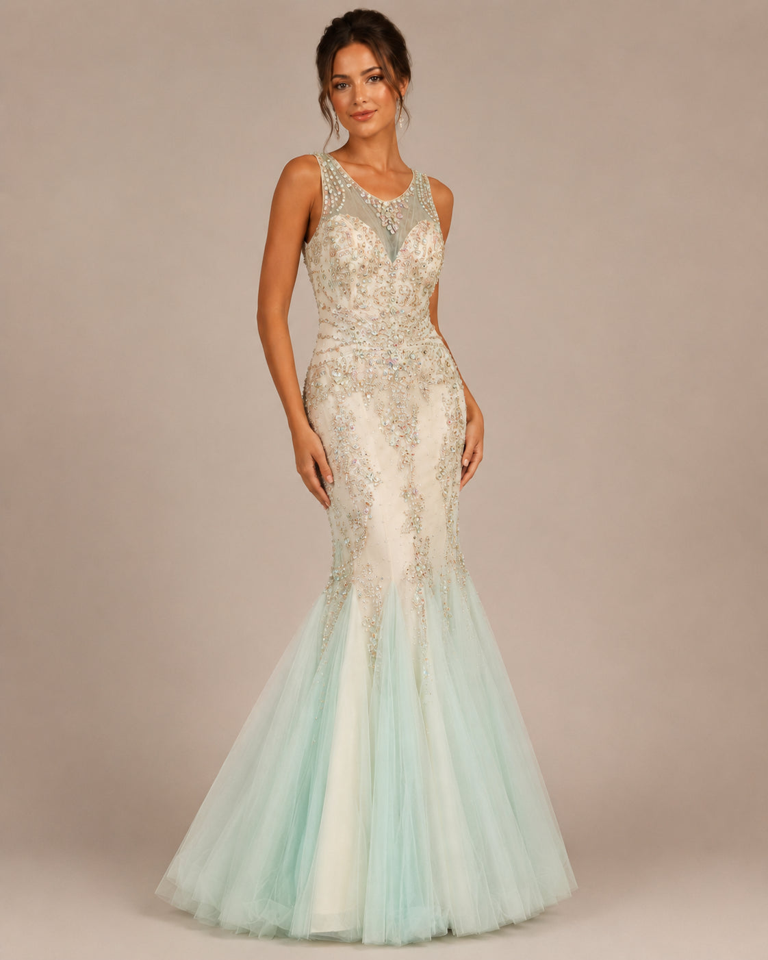 Mint Beaded Tulle Mermaid Gown - Mint (view 2)