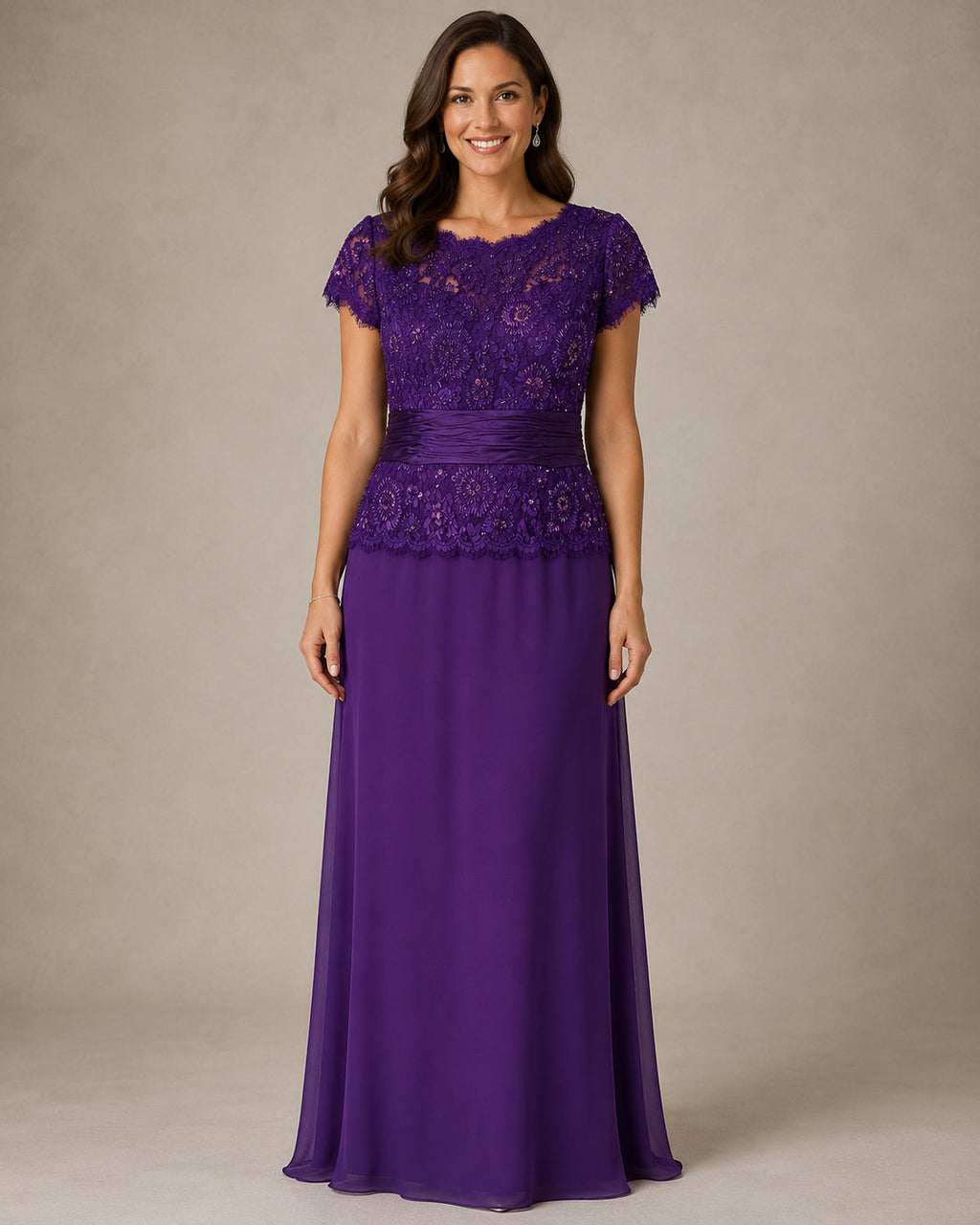 Purple Lace Bodice A-Line Gown - Purple (view 1)