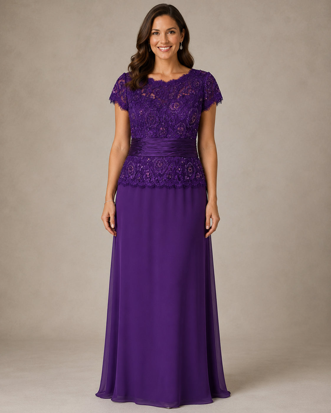 Purple Lace Bodice A-Line Gown - Purple (view 1)